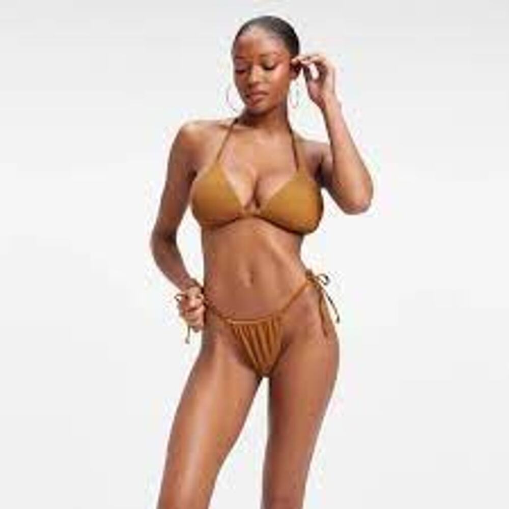 NEW! Good American Bikini Bottom Always Fits Tiny Ties Bronze - 1/2